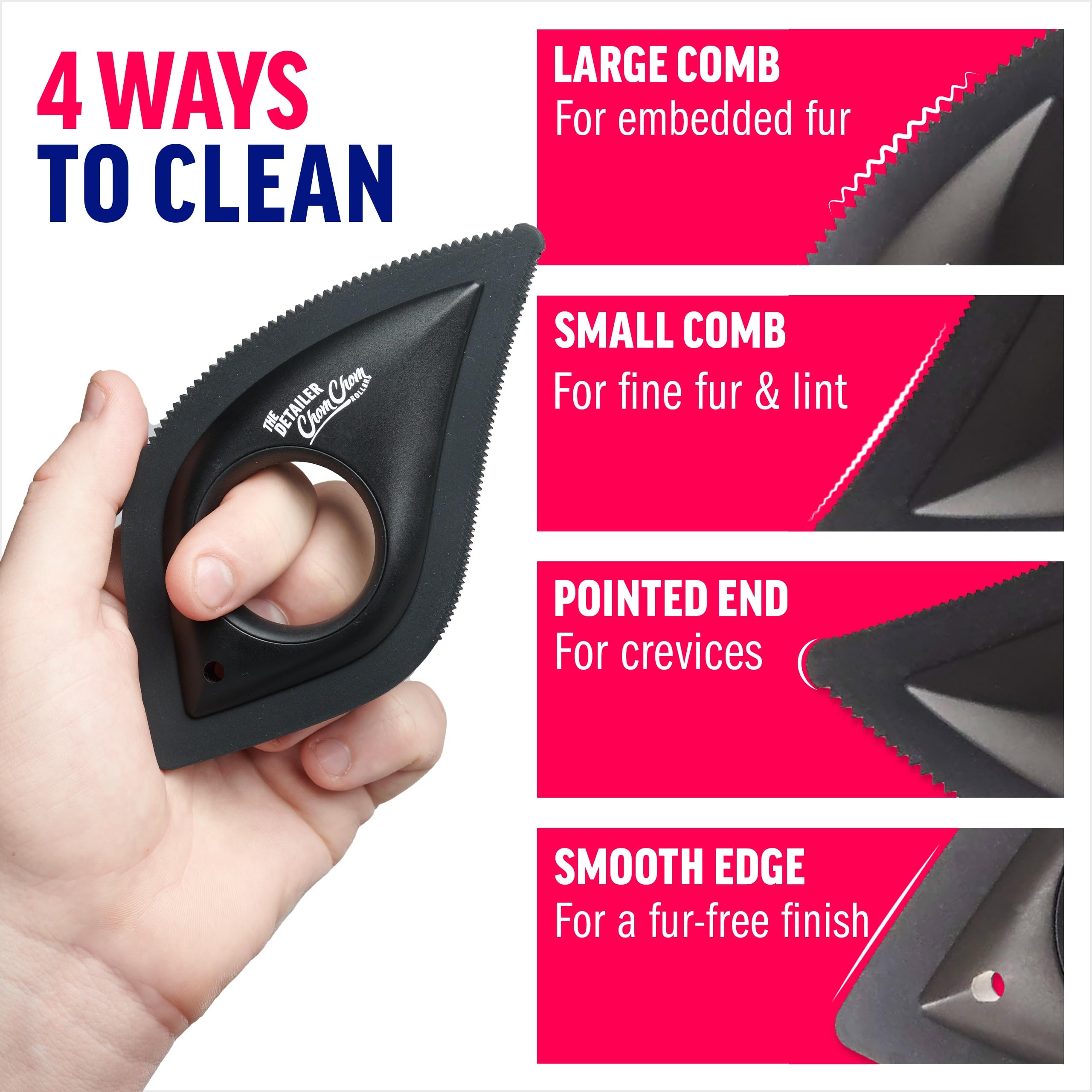 ChomChom Detailer on sofa fabric lifts pet hair easily.