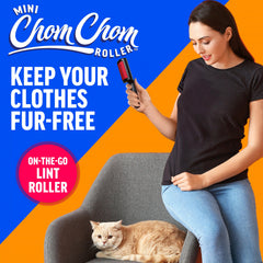 ChomChom Mini Roller on clothes removes pet fur without sticky mess