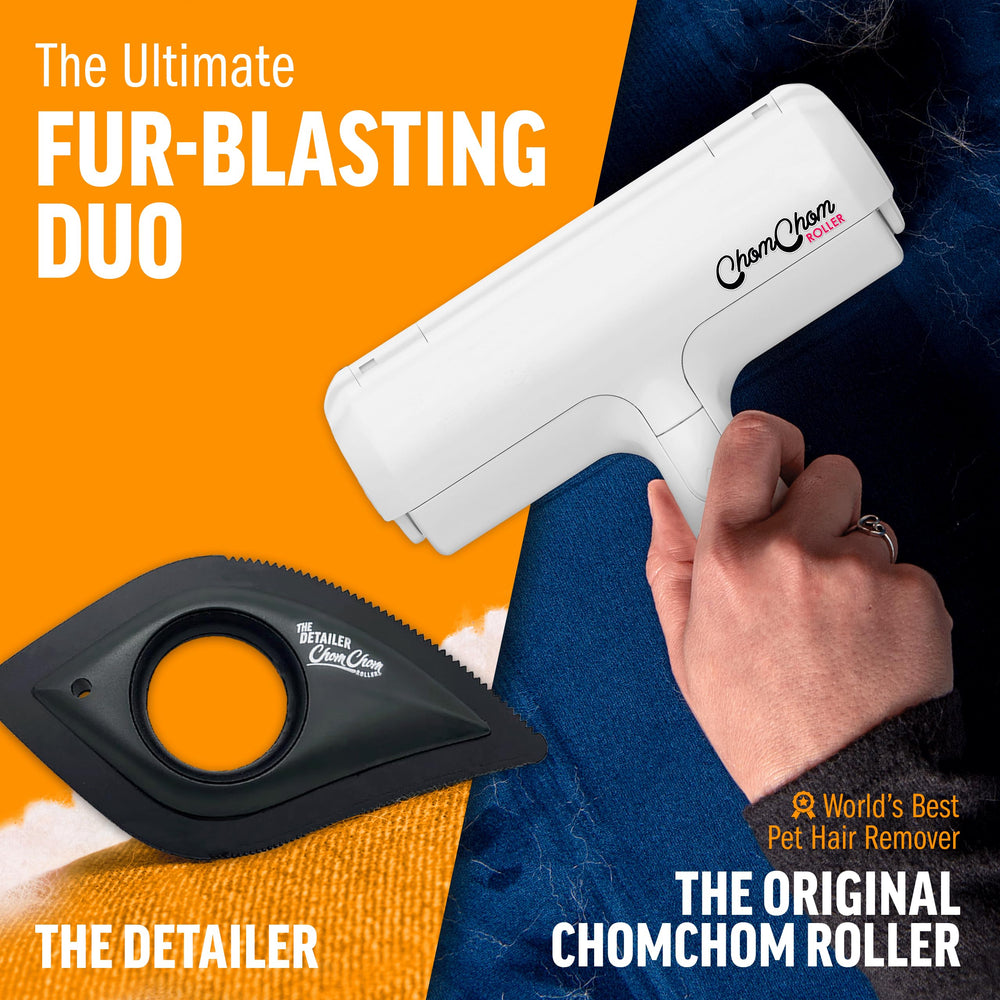 ChomChom Roller car-cleanup demonstrates easy pet hair removal from tight automotive spaces.