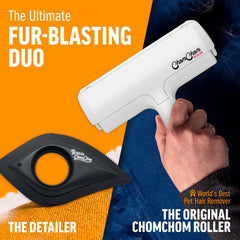 ChomChom Roller car-cleanup demonstrates easy pet hair removal from tight automotive spaces.