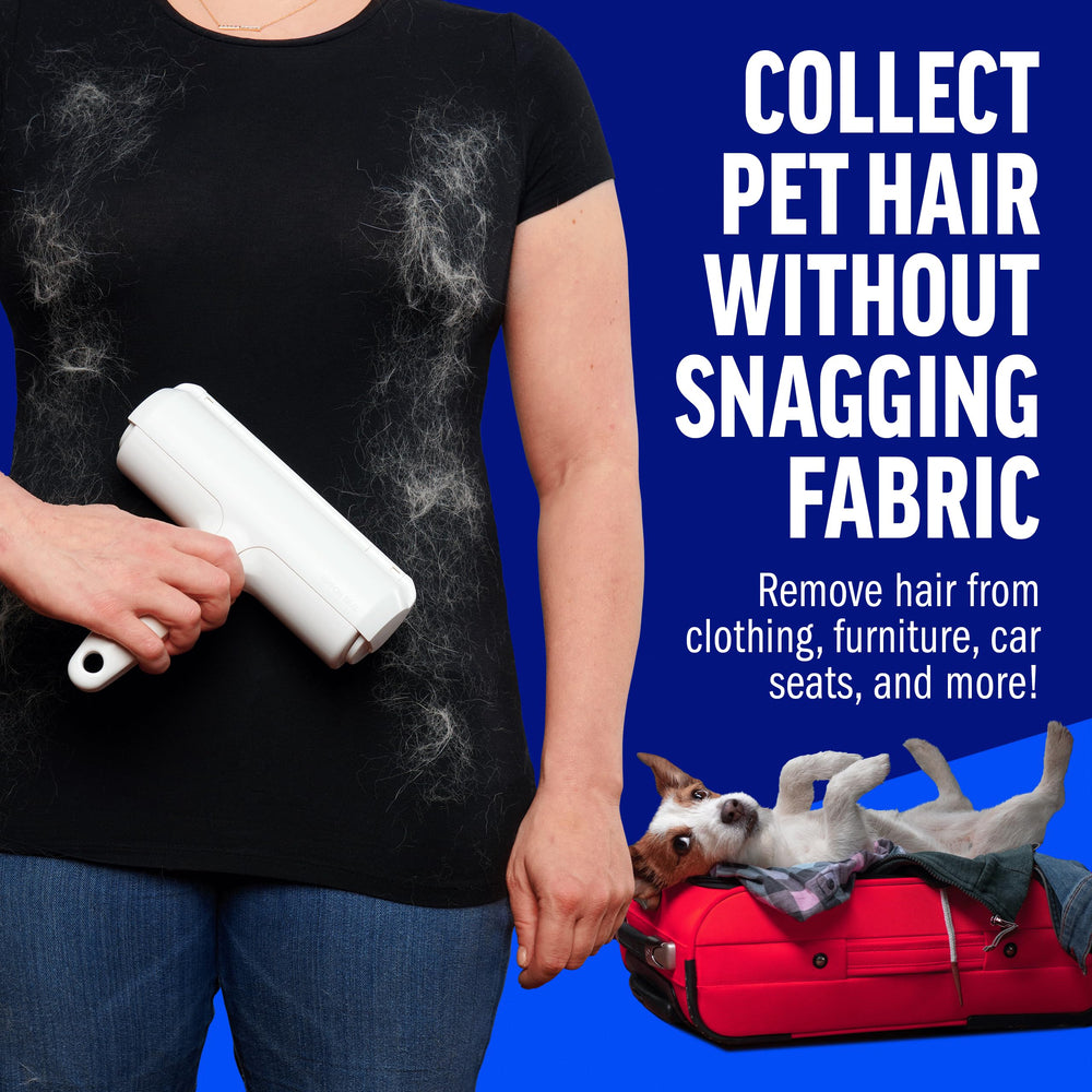 ChomChom Roller cat-hair-removal showcases versatile design on blankets and rugs.
