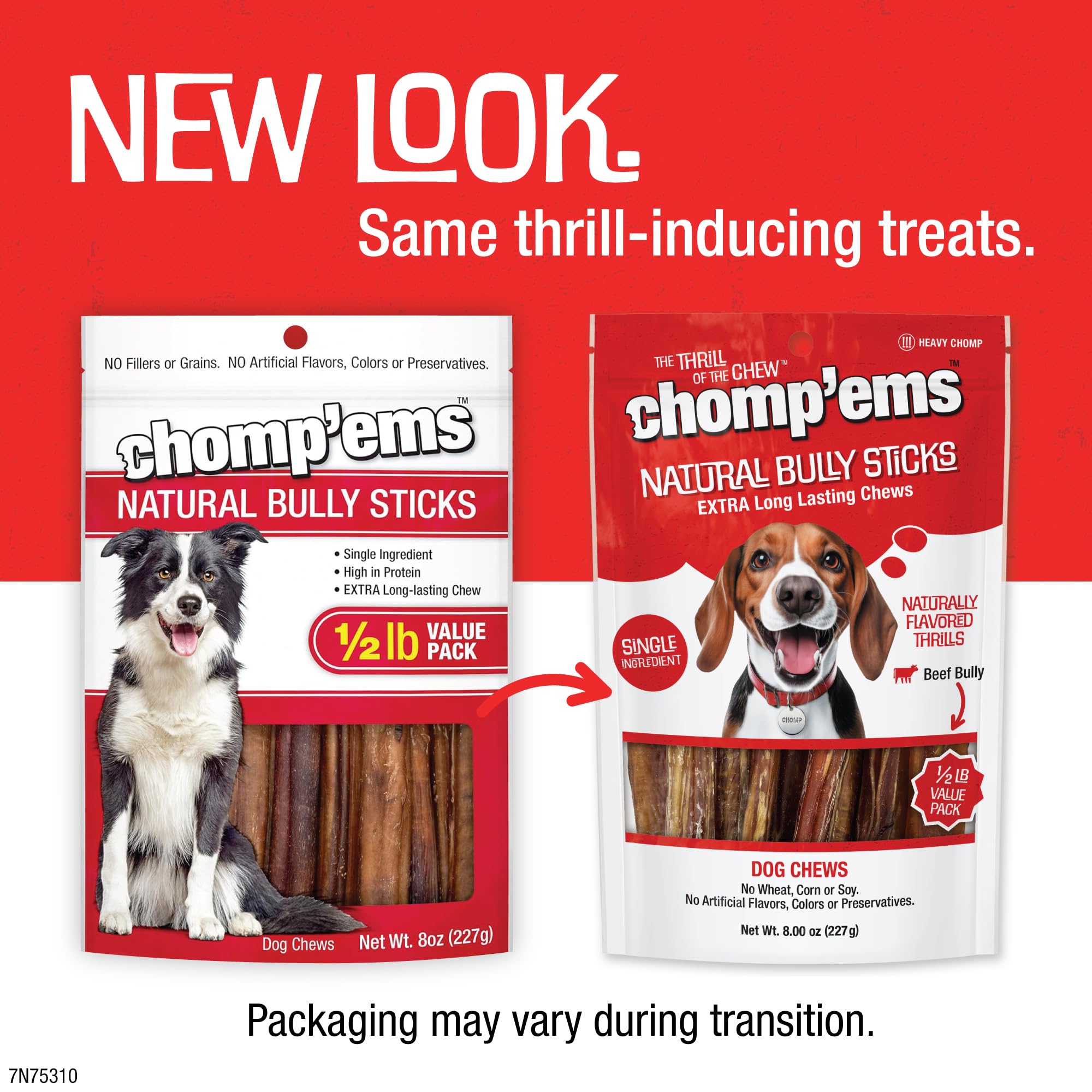 CHOMP 'EMS natural ingredients photo emphasizes no artificial flavors or colors