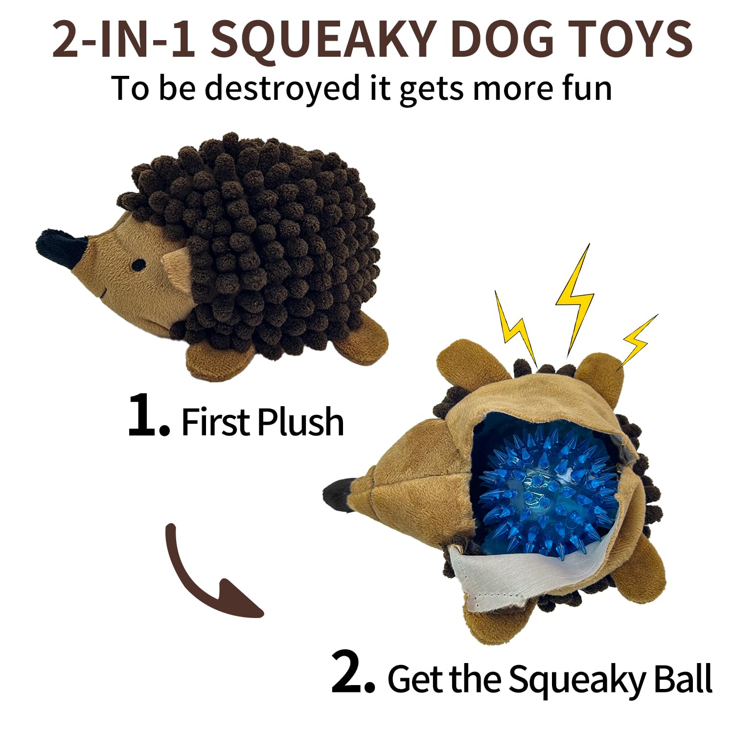 Chongqile Plush Hedgehog Toy 3-Pack Side View shows portable no-stuffing design for mess-free play