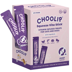 Choolip Squeeze Vita Stick pack front shows joint-support treats for cats and dogs.