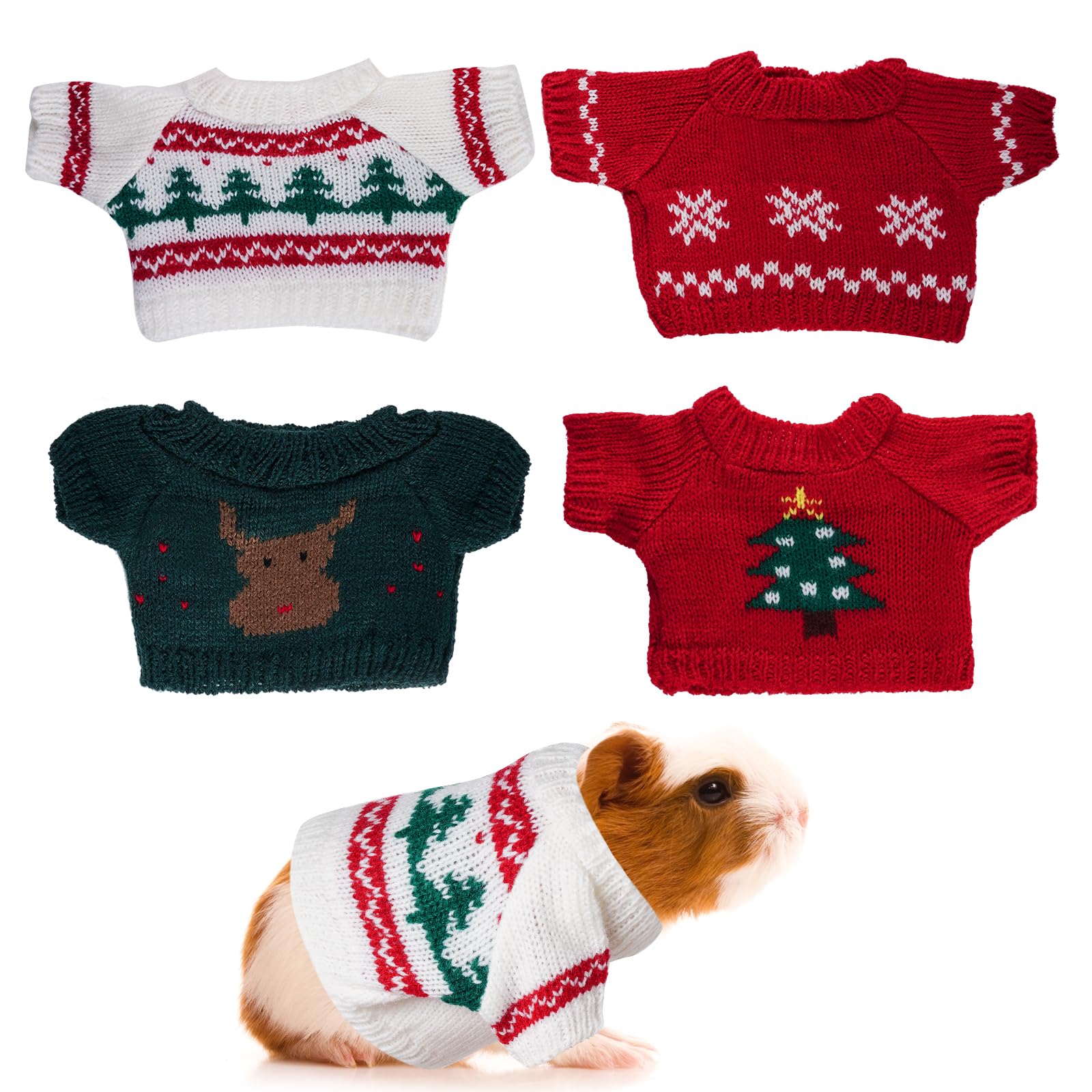 Choyaxo Christmas small animal sweater red front view for festive pet styling.