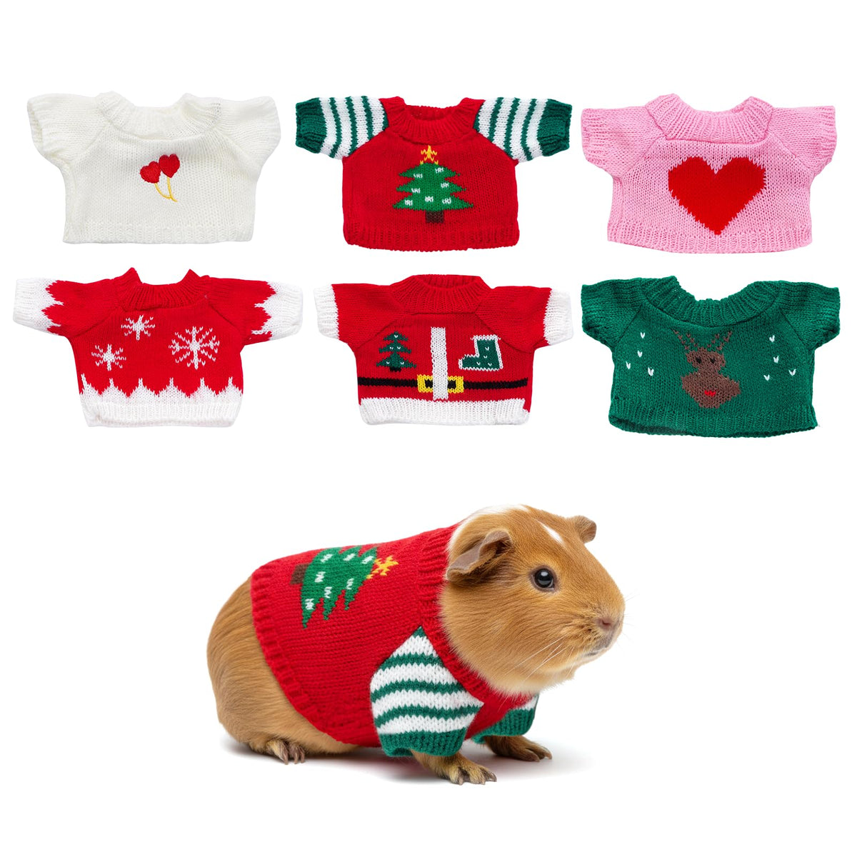 Choyaxo Christmas small-animal sweaters pack in festive colors for guinea pigs and hamsters