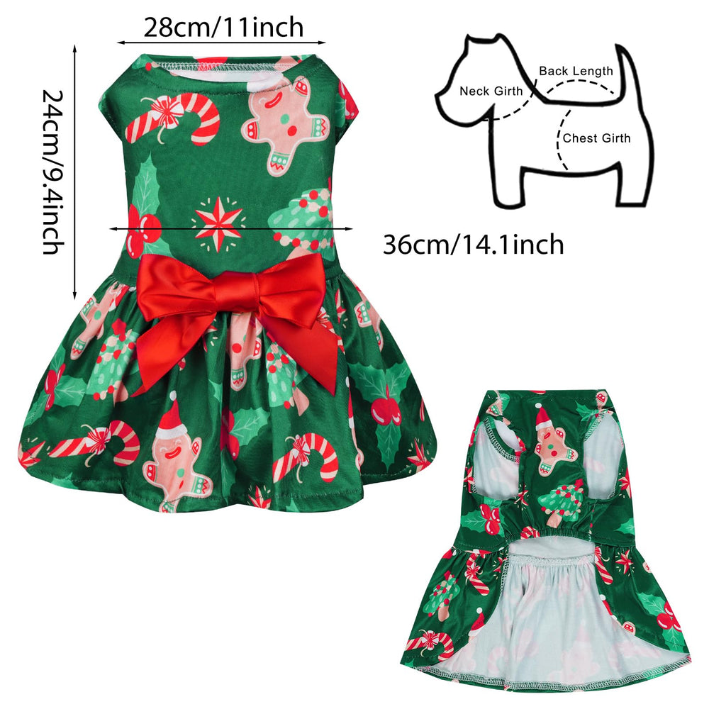 Choyaxo dog Christmas outfit back view, full dress design details.