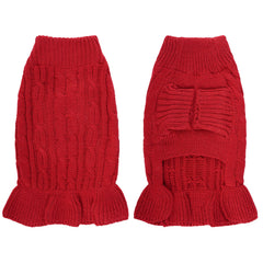 Choyaxo red knit dog sweater closeup highlights soft breathable fabric for warmth