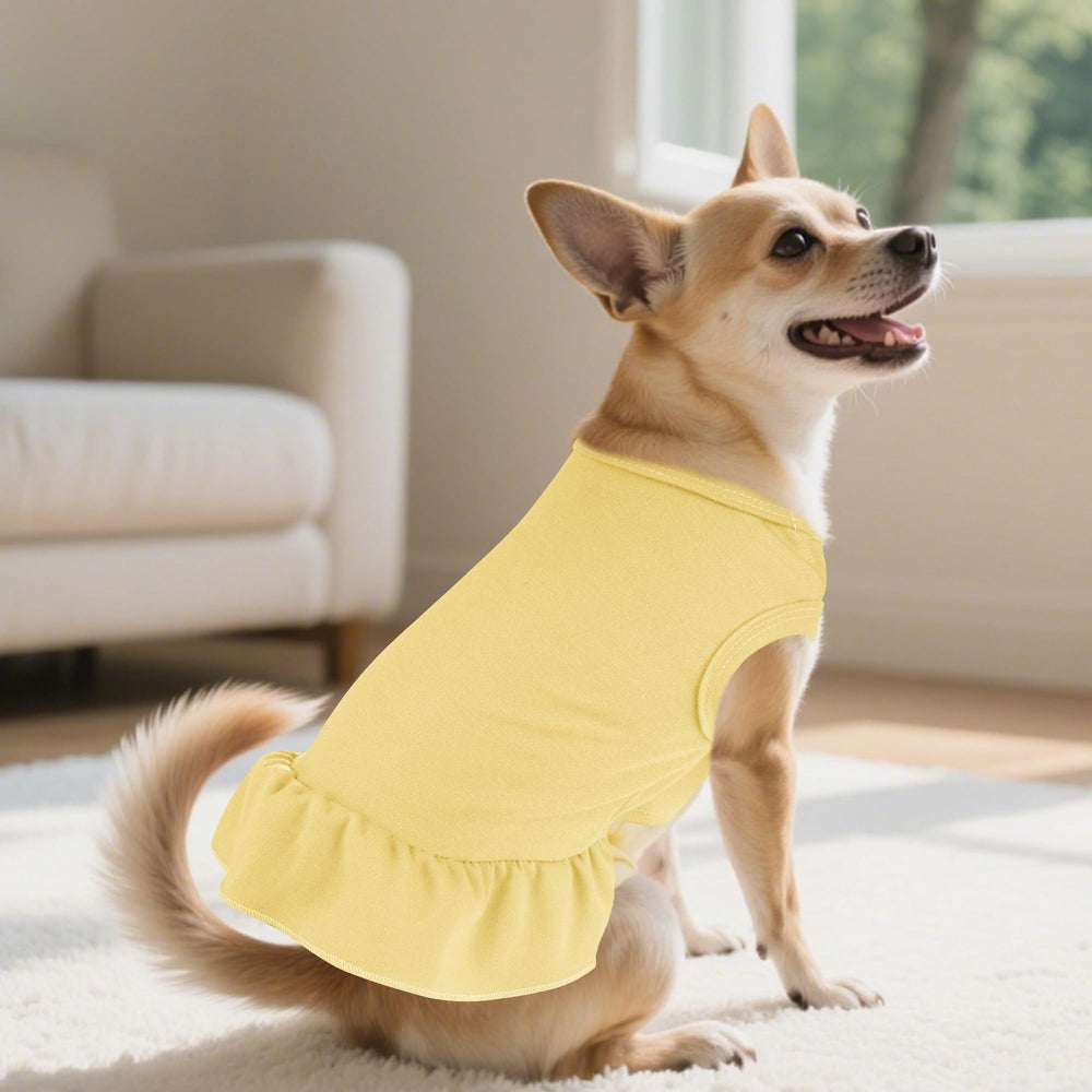 Choyaxo two-pcs dog dresses yellow and pink promote cute photos at home or outdoors.