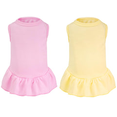 Choyaxo two-pcs dog dresses front view in yellow and pink, ideal for summer photos.