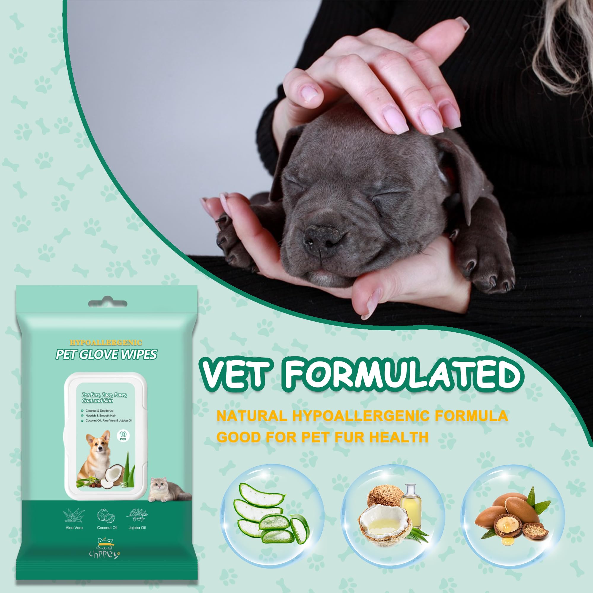 CHPPEY Hypoallergenic Glove Wipes ingredients with coconut oil and aloe