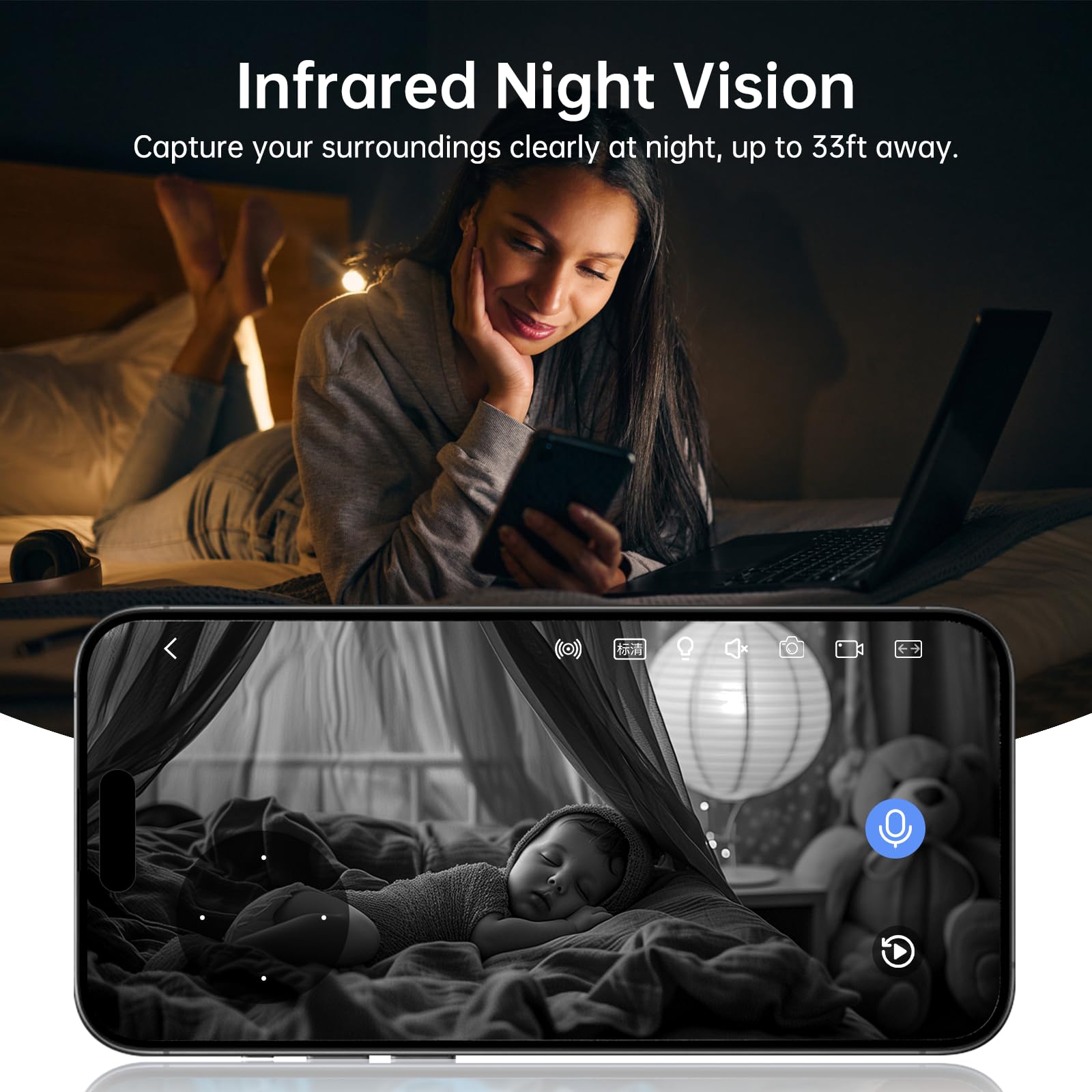 Chpuss Indoor Camera Robot night vision in low light scenarios