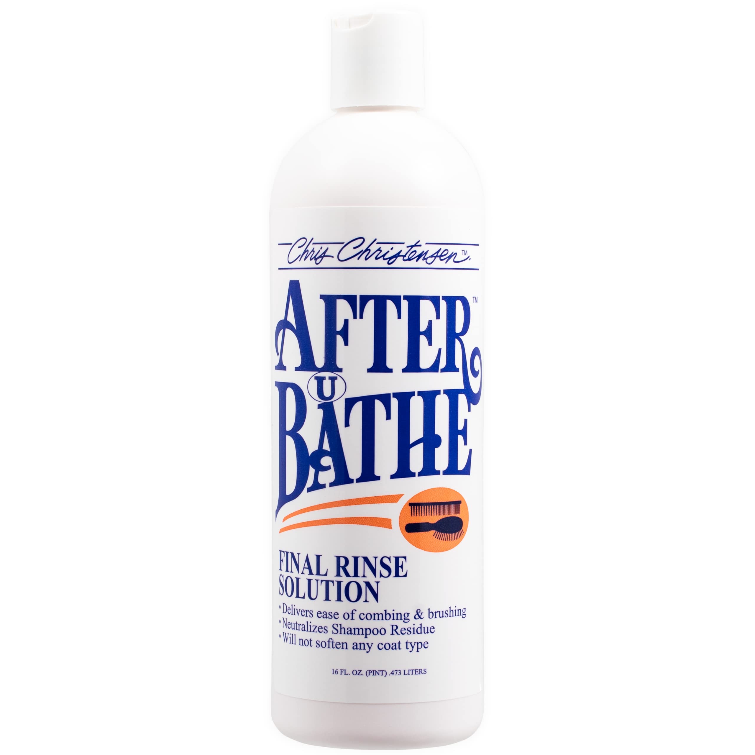 Chris Christensen After U Bathe bottle shown for moisture rich final rinse and easy grooming