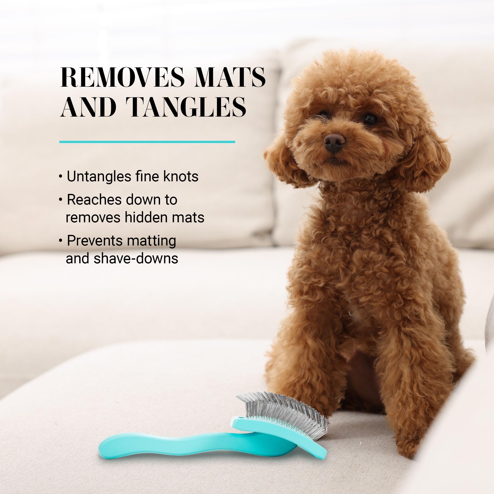 Chris Christensen Big G Dog Slicker teal brush deshedding action reduces loose fur.