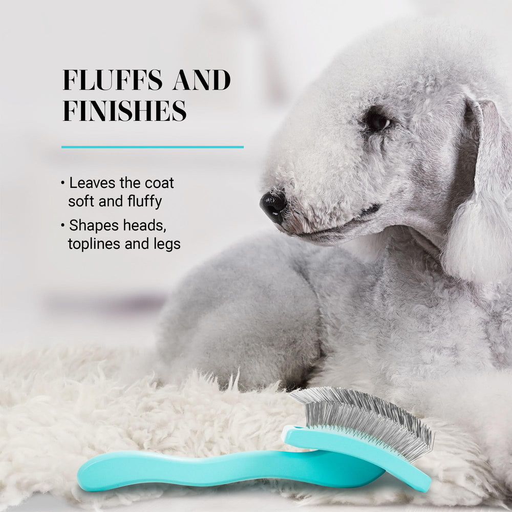 Chris Christensen Big G Dog Slicker teal brush with extra pins for thorough brushing.