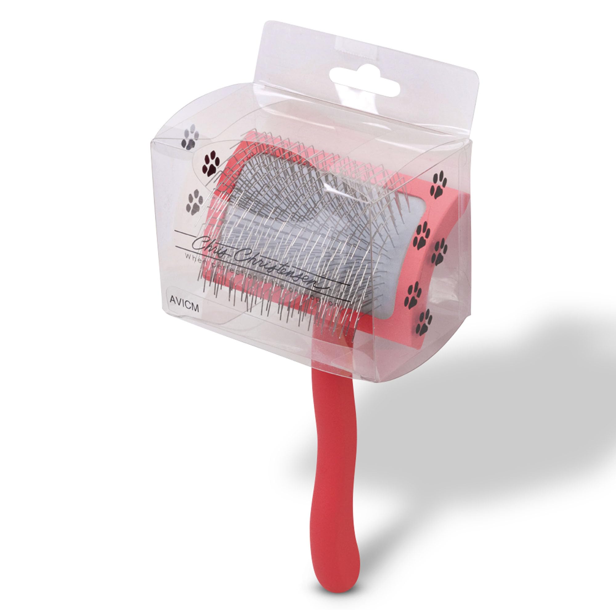 Chris Christensen Big G Slicker Brush coral color supports professional grooming sessions.