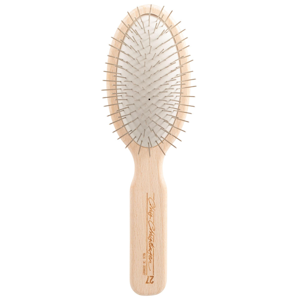 Chris Christensen dog brush 27mm oval pin front view for comfortable daily grooming.