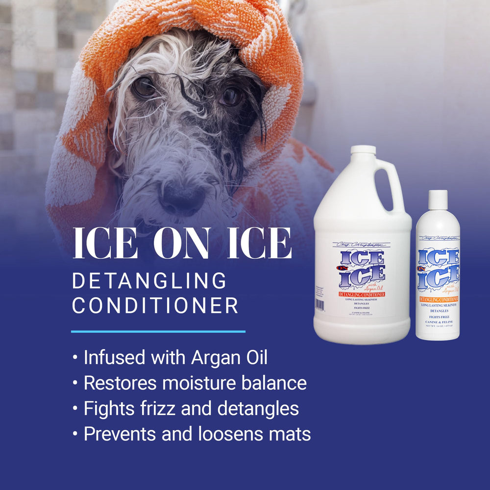 Chris Christensen Ice on Ice Detangling Conditioner label closeup highlights premium ingredients