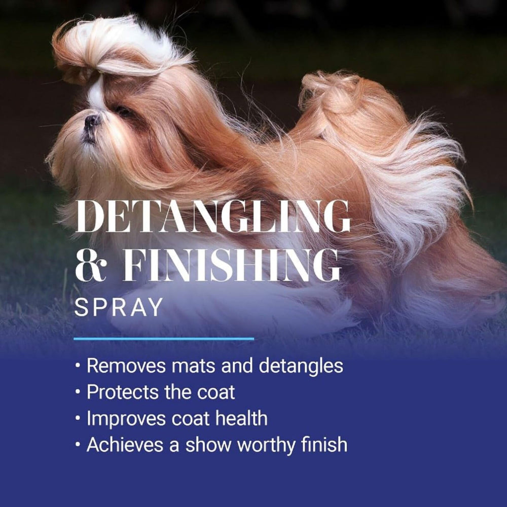 Chris Christensen Ice on Ice spray mist application shows ready-to-use convenience for quick grooming
