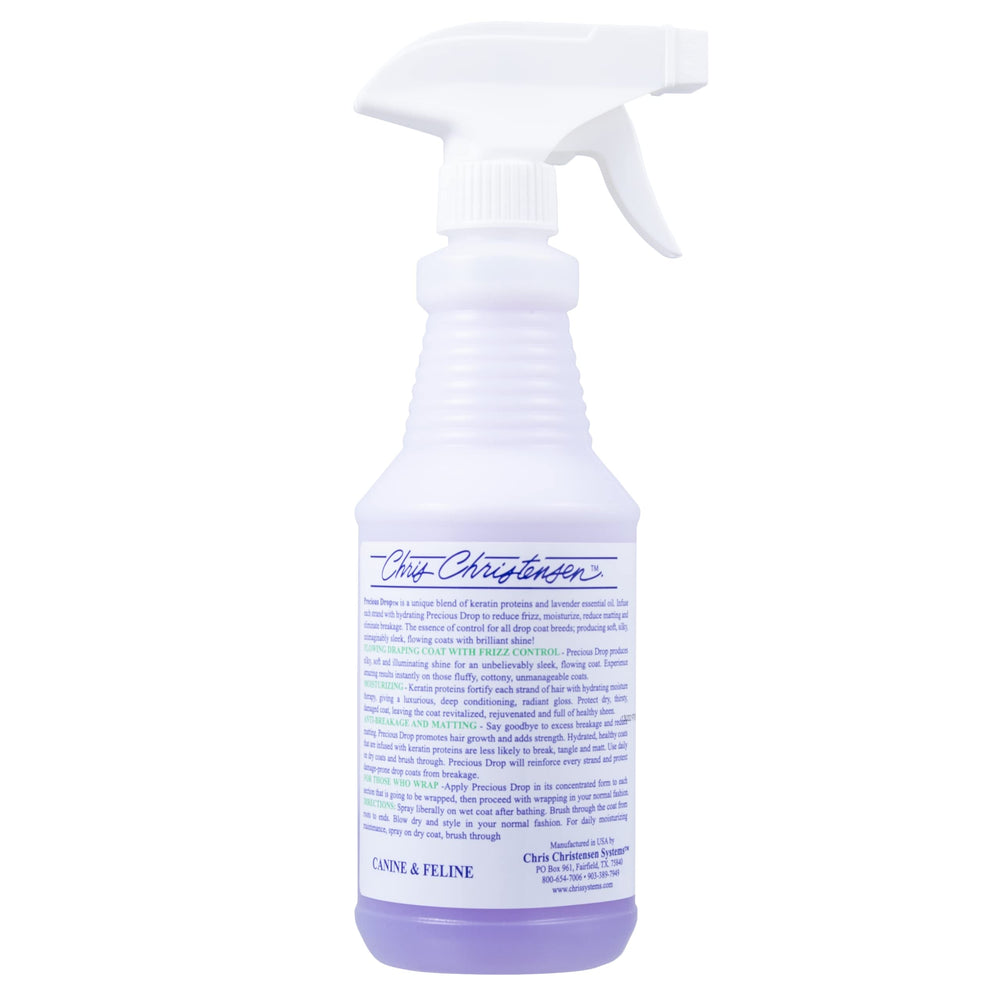 Chris Christensen Precious Drop bottle-pour demonstrates easy application for even coat care