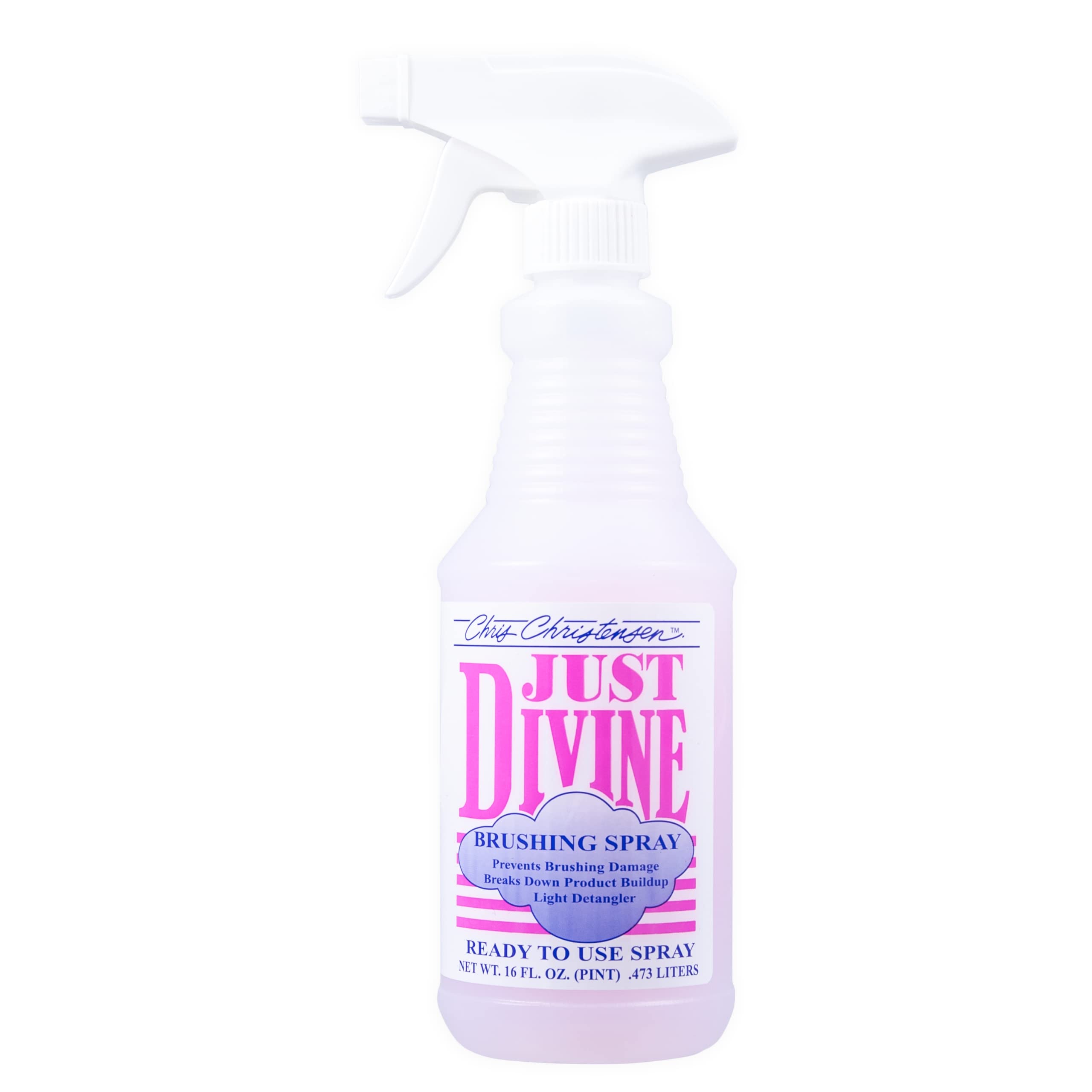 Chris Christensen Just Divine dog brushing spray bottle ready for quick grooming touch-ups.