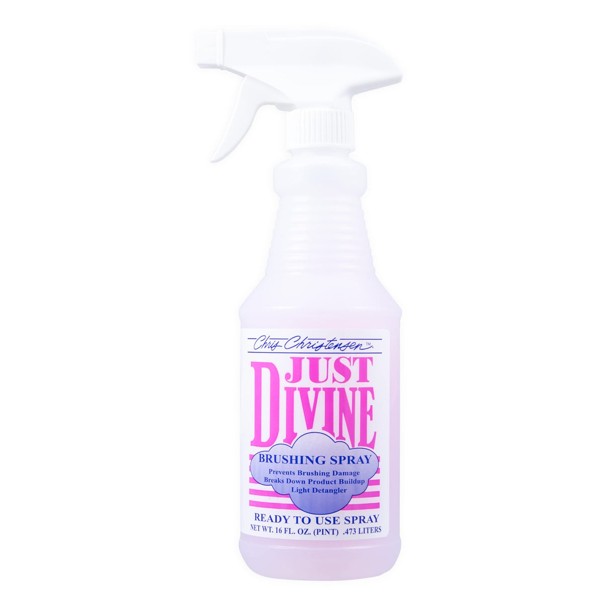 Chris Christensen Just Divine dog brushing spray bottle ready for quick grooming touch-ups.