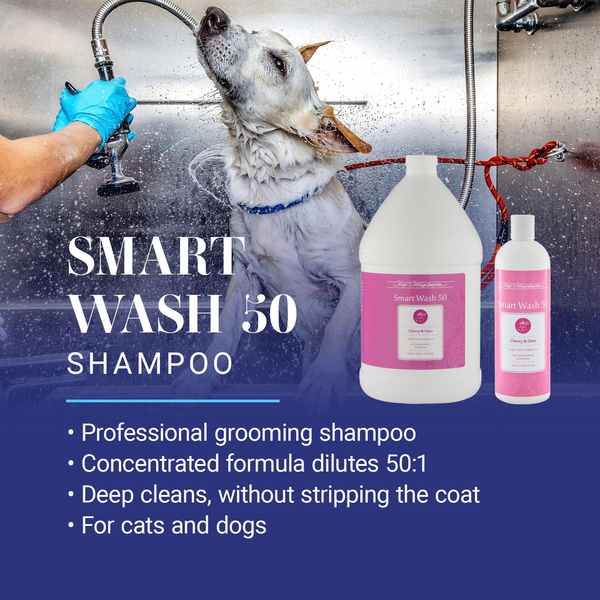 SmartWash50 concentrate bottle highlights 50:1 dilution for economical professional use