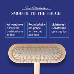 Chris Christensen dog brush pins close-up underscoring ground polished tips for skin safety