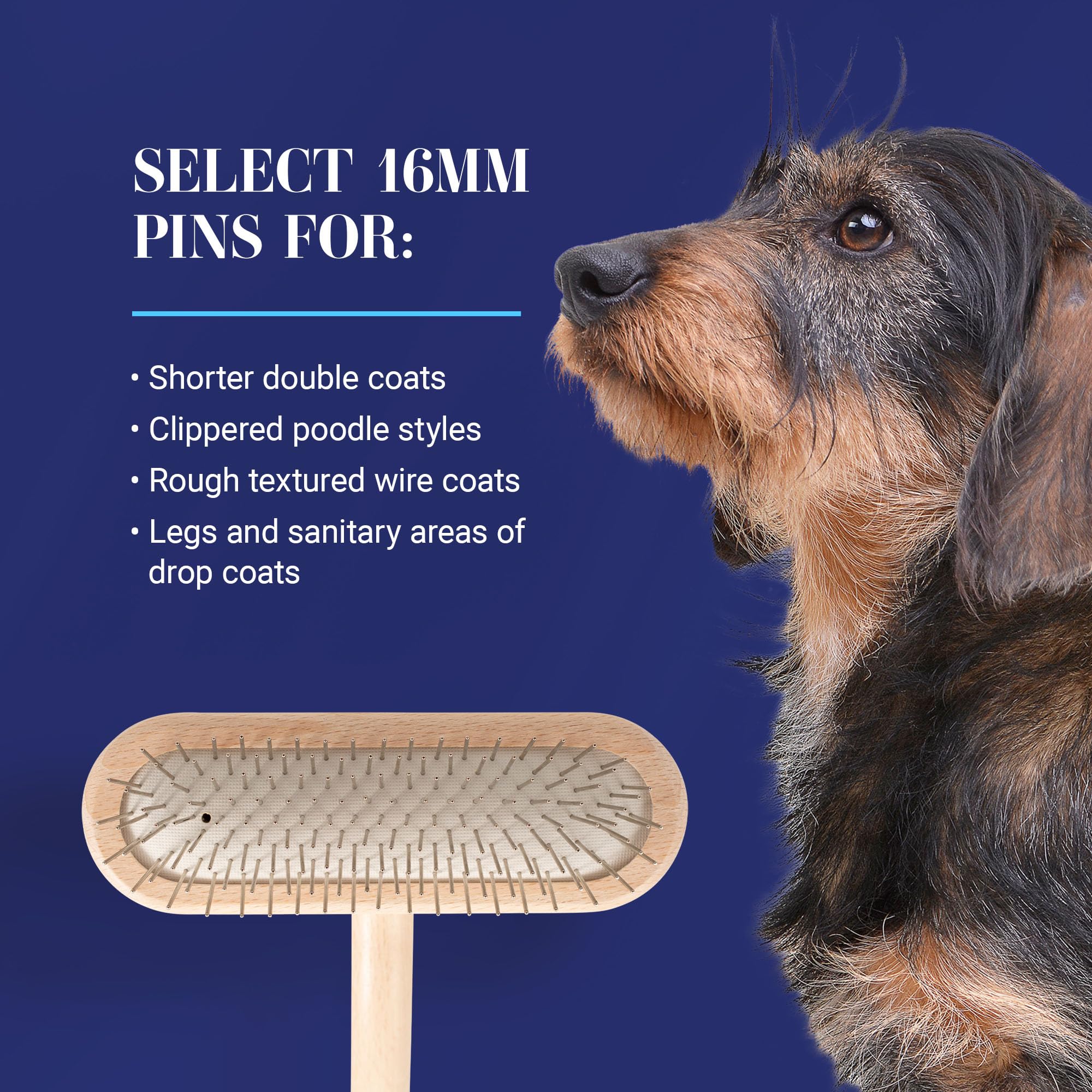 Chris Christensen dog brush removing undercoat on dense coats with 16mm pins