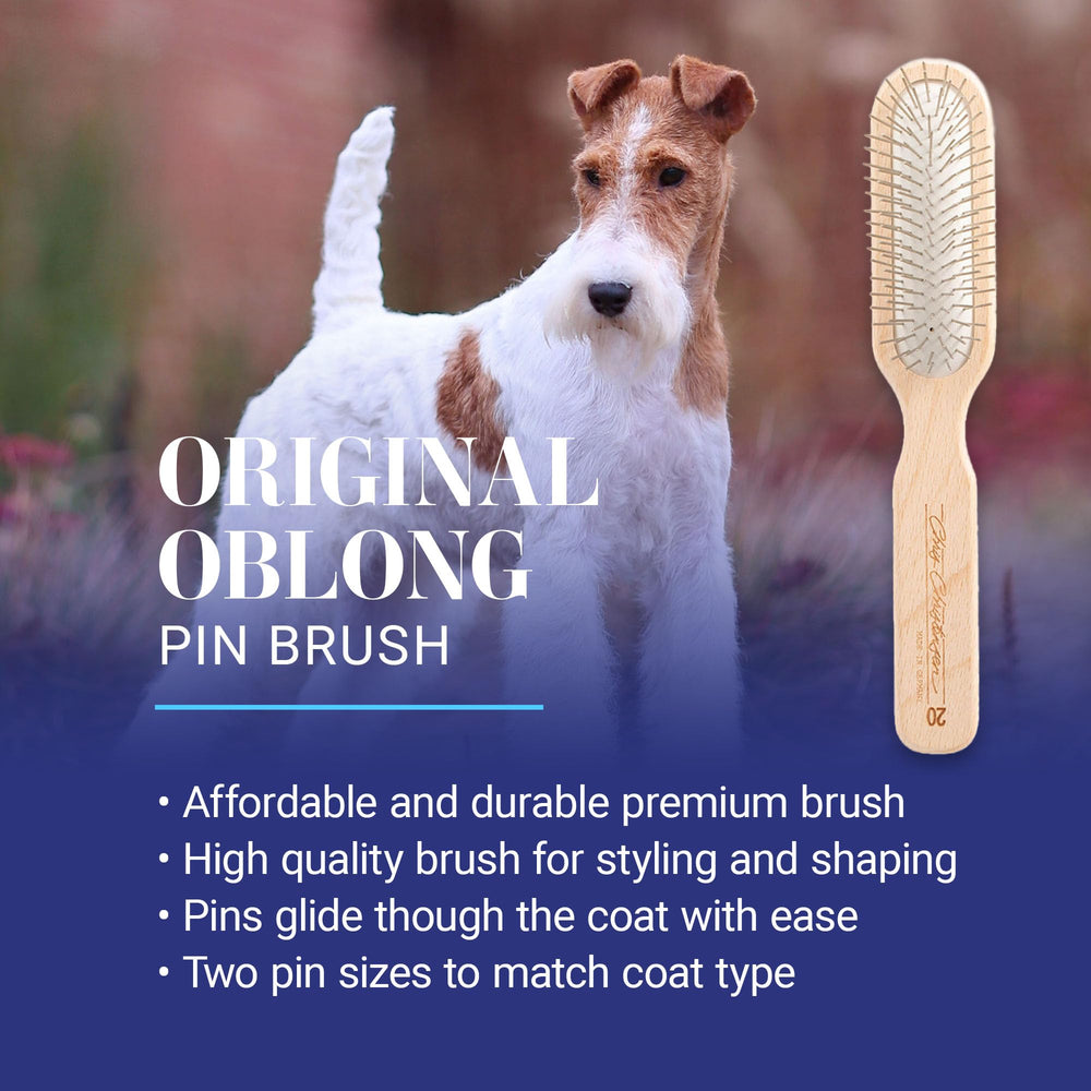 Chris Christensen Original Series oblong brush closeup shows rounded polished pins for skin-friendly grooming.