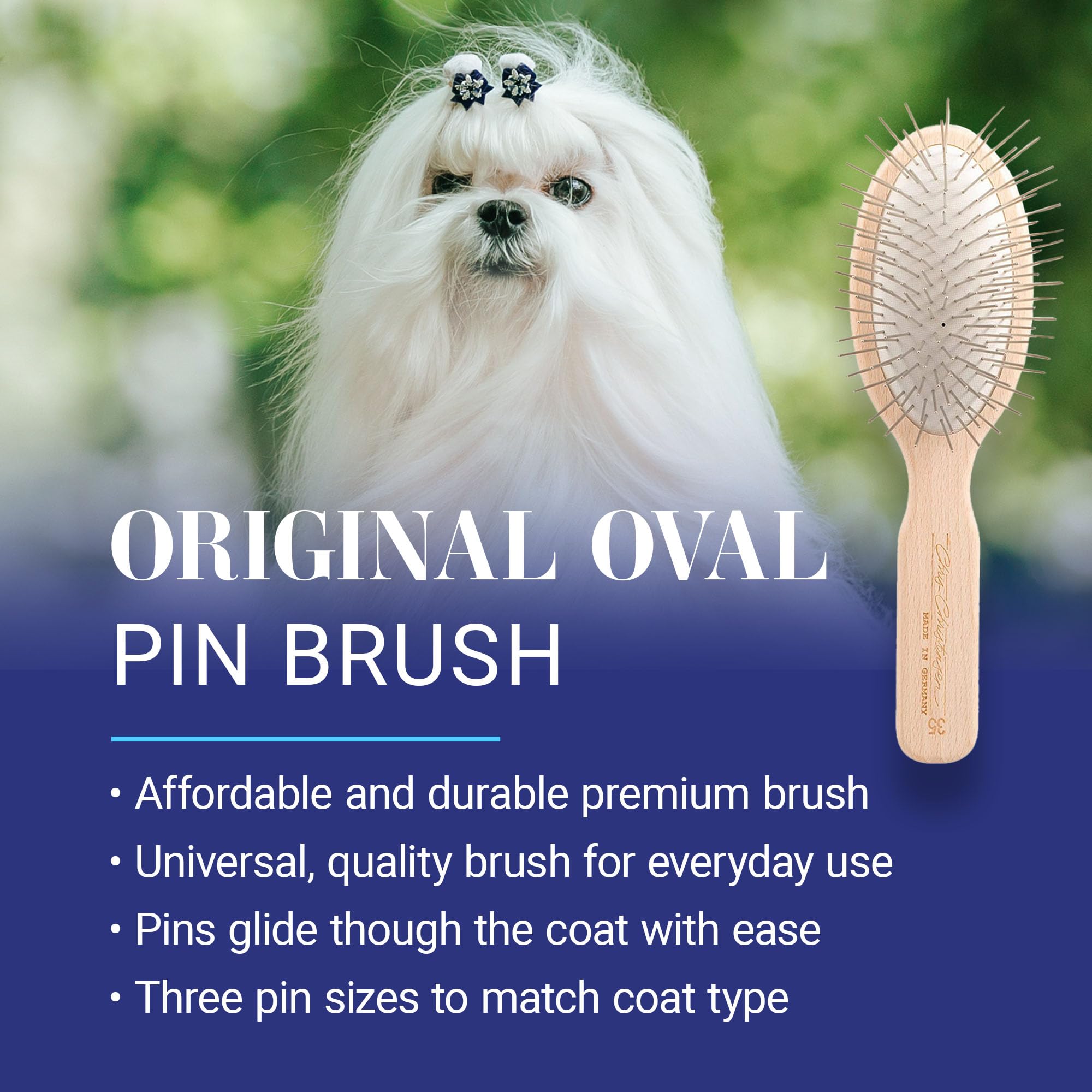 Chris Christensen oval pin brush with beechwood body, lightweight and durable.