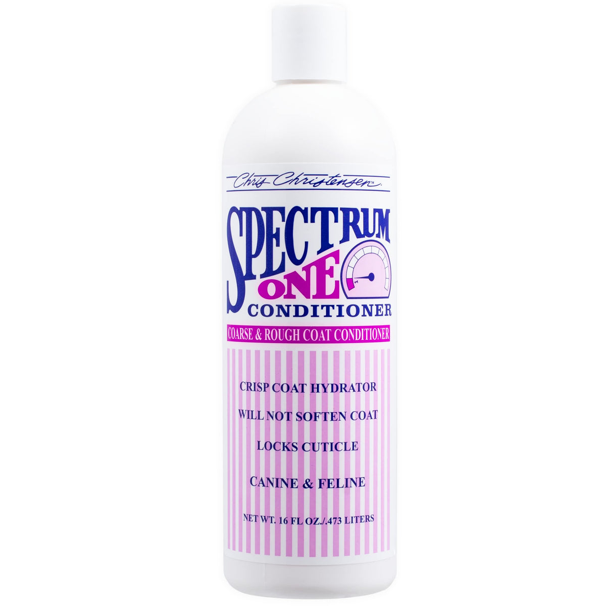 Chris Christensen Spectrum One dog conditioner bottle pour enables controlled dispensing.