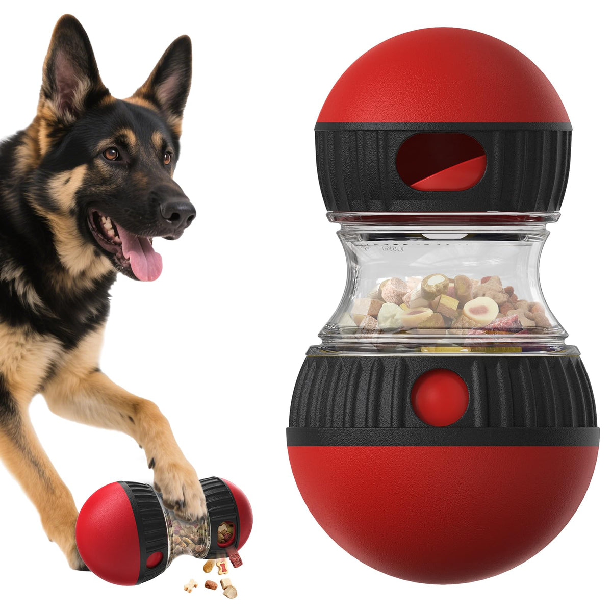 Chronanagese interactive dog puzzle toy ball end view promotes mental stimulation during slow, engaging play.