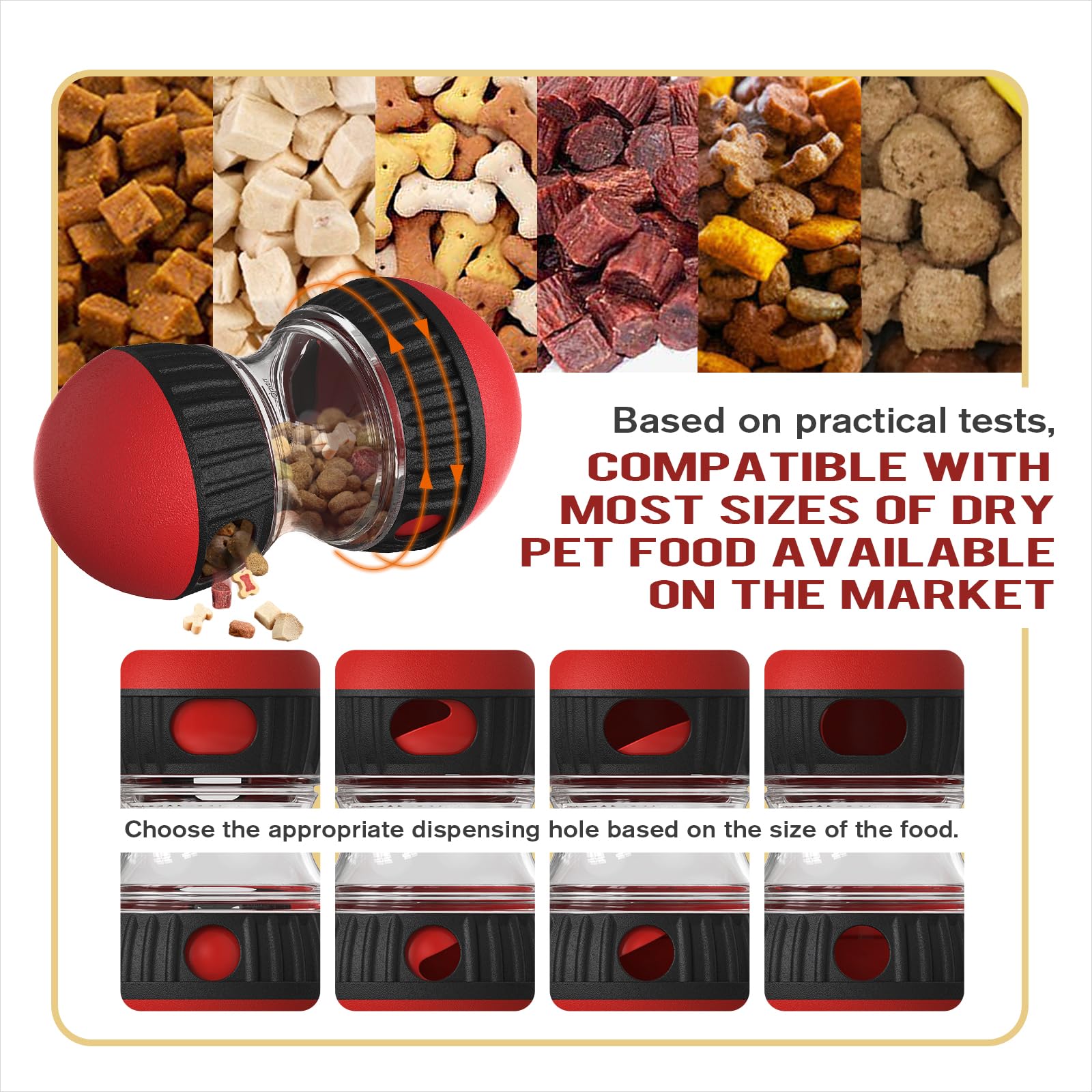 Chronanagese rolling dispensing toy action shot shows treats motivating exploration and problem-solving.