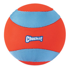 Chuckit Amphibious Mega Ball bright orange improves visibility in water or sun.