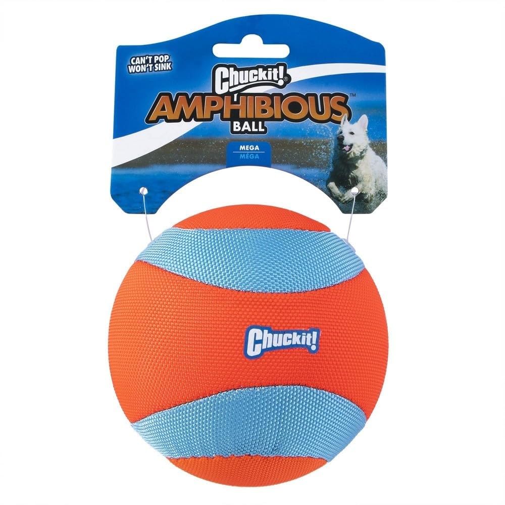 Chuckit Amphibious Mega Ball foam-core floats for water fetch and pool play.