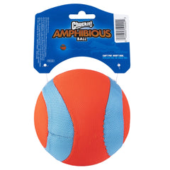 Chuckit Amphibious Mega Ball on water during fetch for easy retrieval.