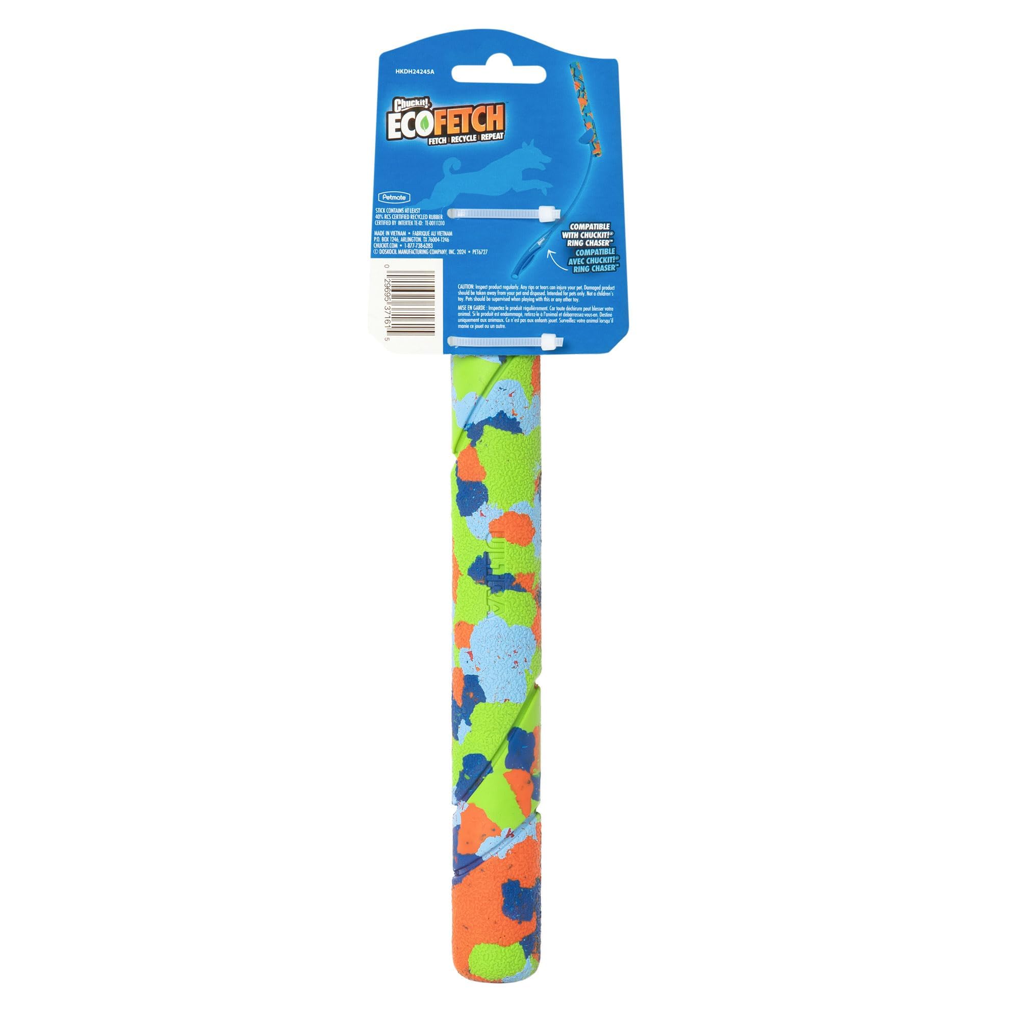 Chuckit! EcoFetch fetch-stick high-visibility color helps track the ball in sun.