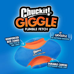 Chuckit! Giggle Fumble ball during pack play scene for interactive multi-dog fun.