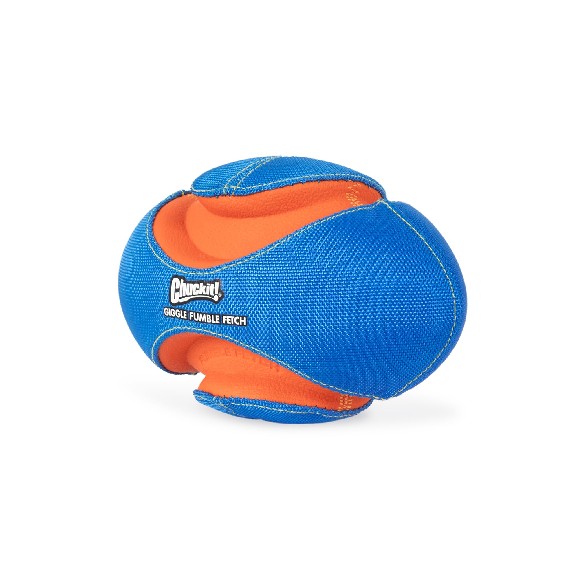 Chuckit! Giggle Fumble ball with reinforced bite zones for simple pickup during fetch.