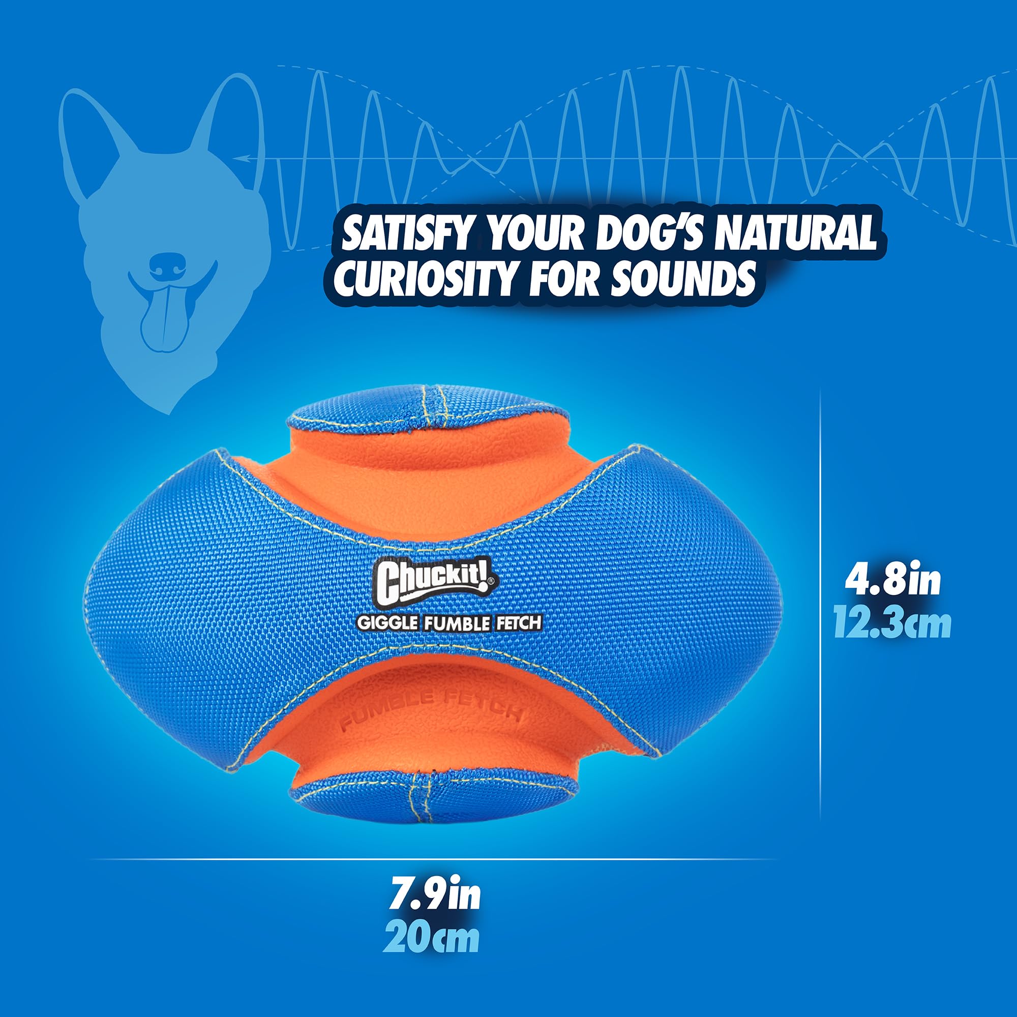 Chuckit! Giggle Fumble ball with durable canvas outer layer for long-lasting fetch.