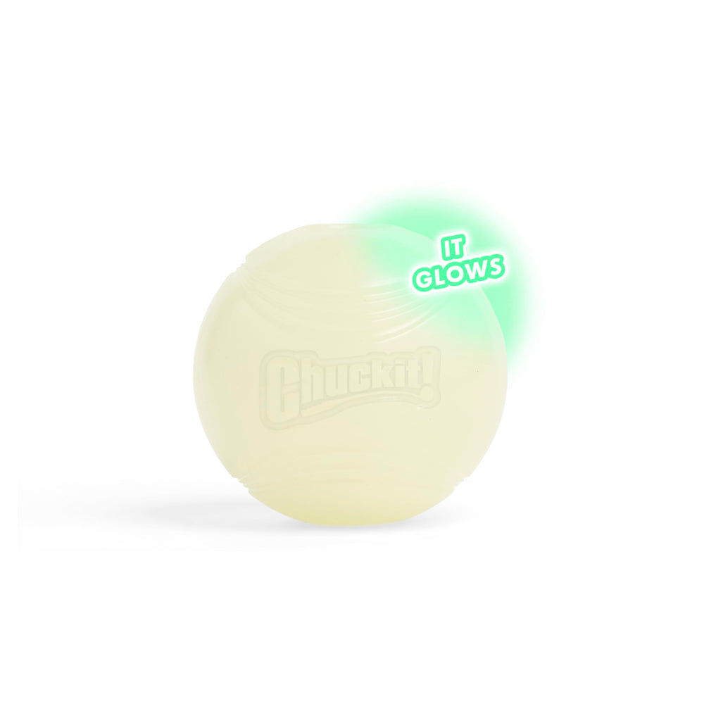 Chuckit glow ball 2.5-inch size fits dogs 20-60 lbs for safe fetch