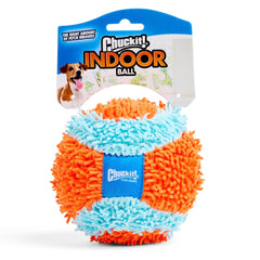 Chuckit! Indoor Fetch Ball in orange and blue improves visibility during indoor play.
