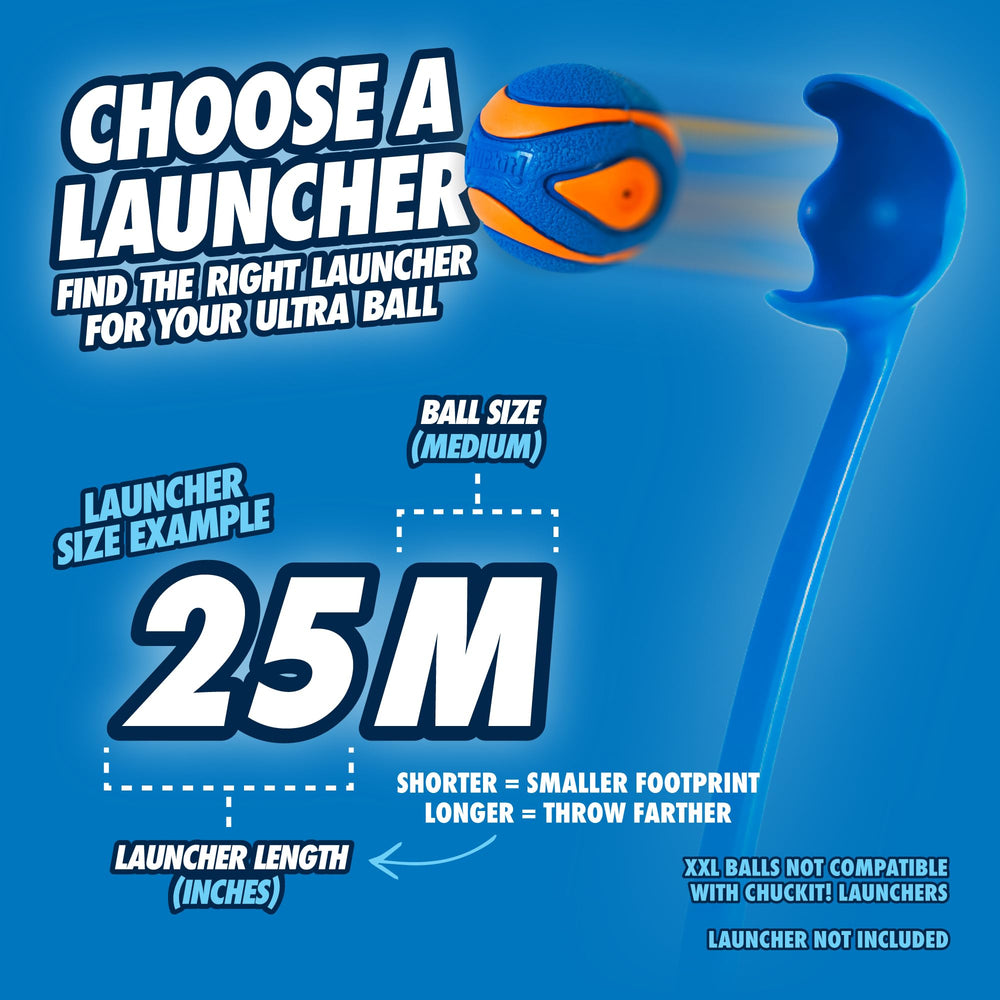 Chuckit Ultra Squeaker Ball launcher-ready design supports longer throws.