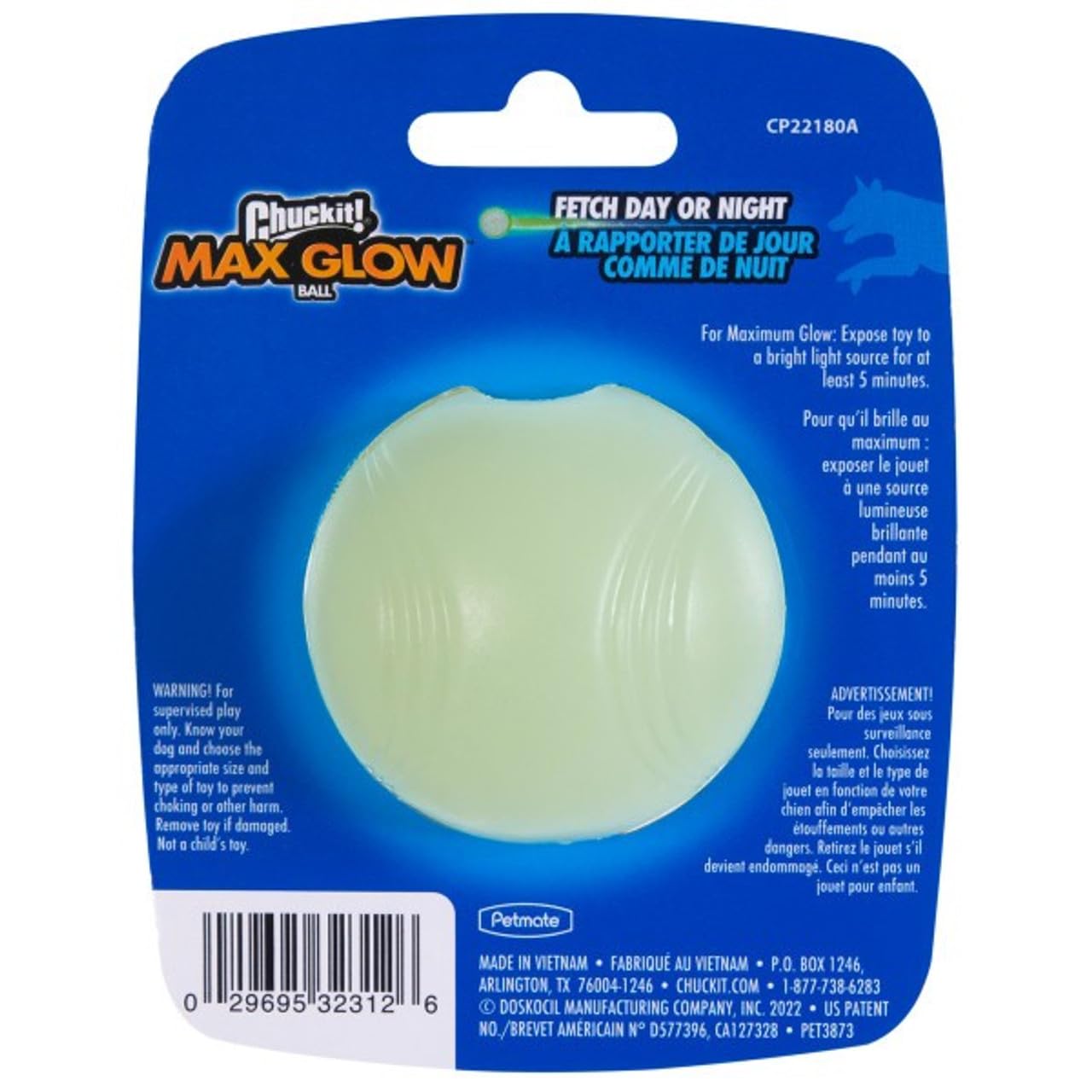 Chuckit Max Glow Ball Small recharges in seconds with quick flashlight charge