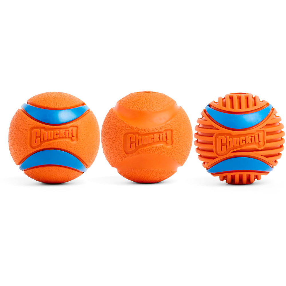 Conjunto Chuckit! set de bolas interactivas para perros, ideal para juego continuo.