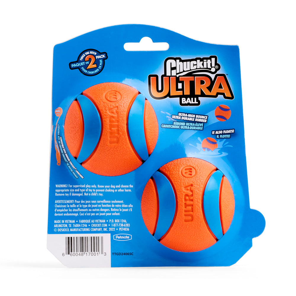 Size guidance for Chuckit! Ultra Ball to encourage safe play.