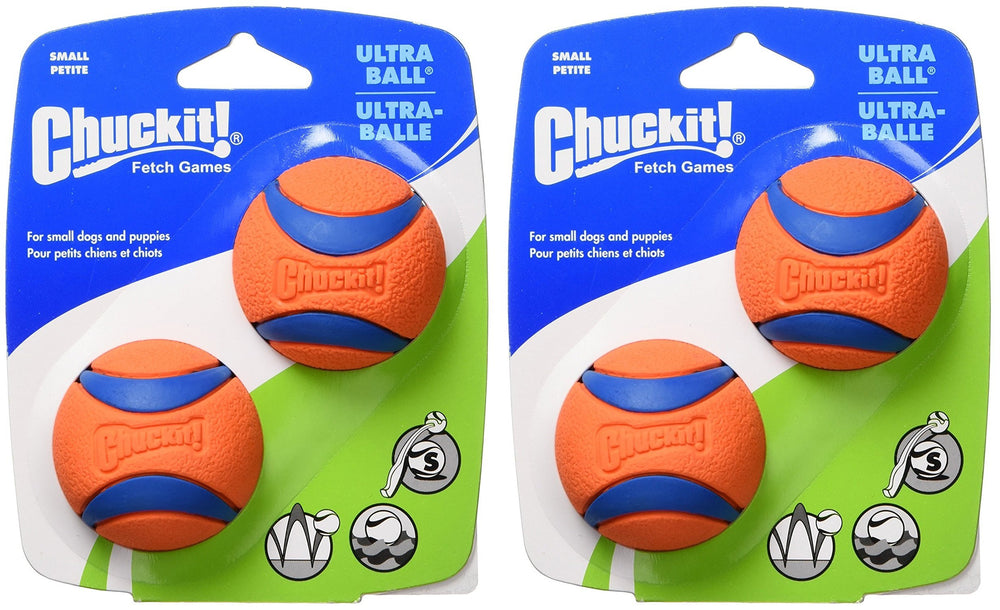 Chuckit Ultra Ball Small 2in pack front view bright fetch toy.