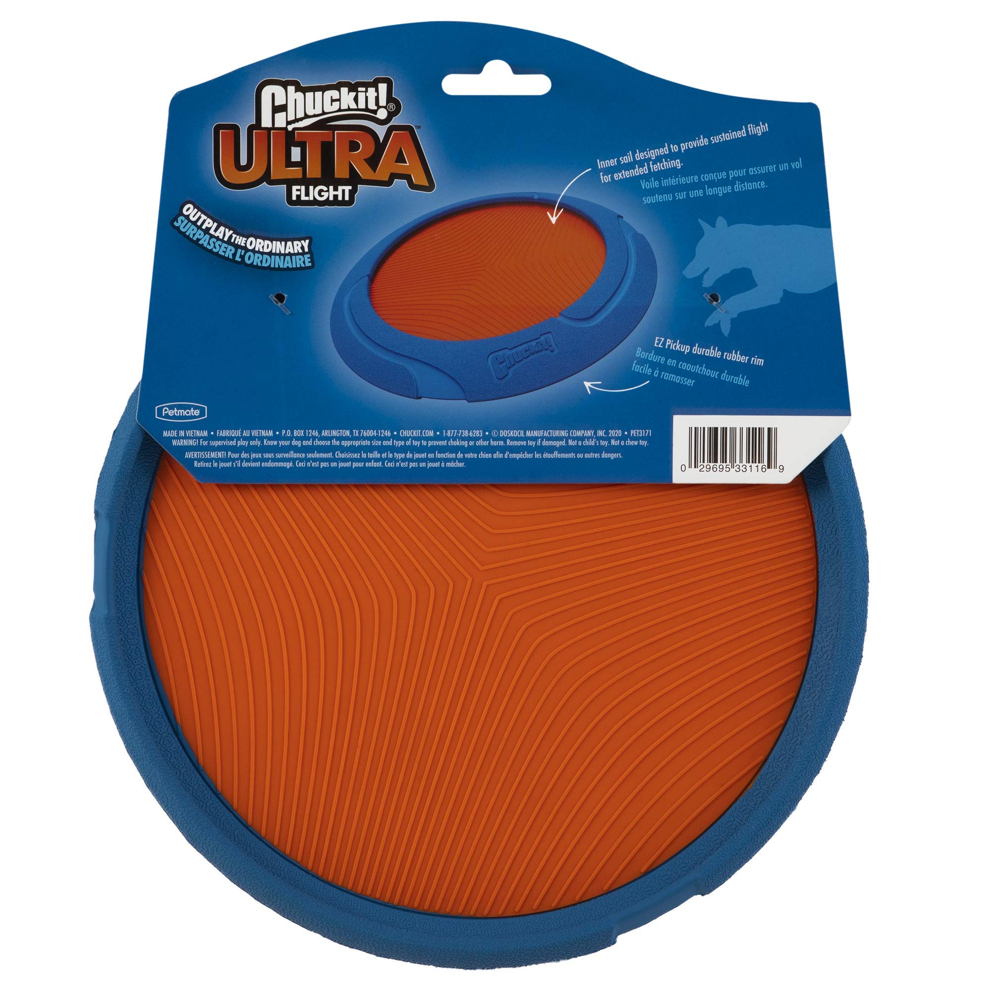 Chuckit! Ultra Flight EZ pickup rim eases retrieval during play.