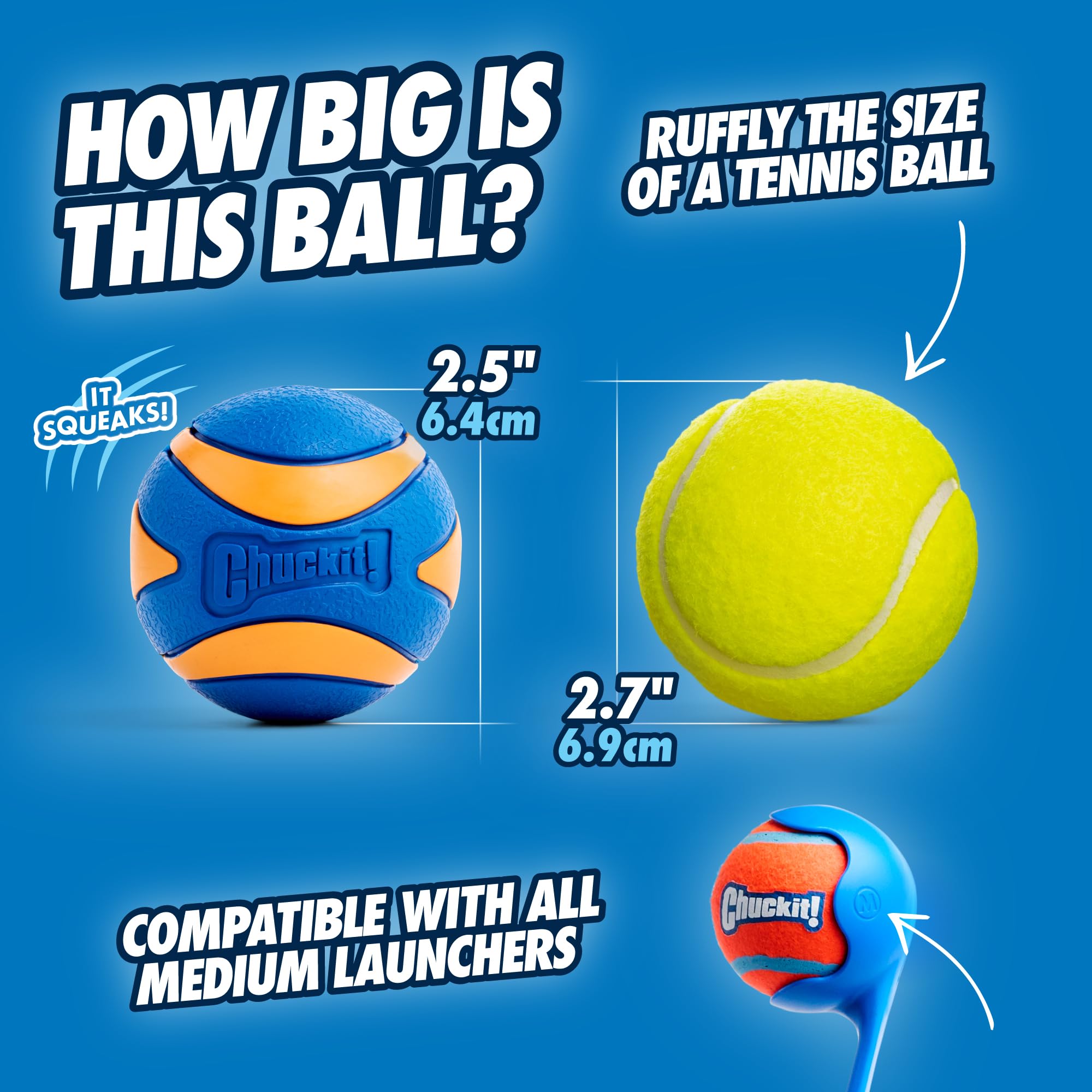 Chuckit Ultra Squeaker Ball durable rubber construction supports long-lasting play.